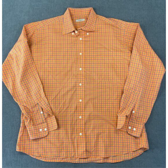 Burberry London Button Down Shirt Men XL Orange Plaid Check Dress Casual Classic - Picture 1 of 8